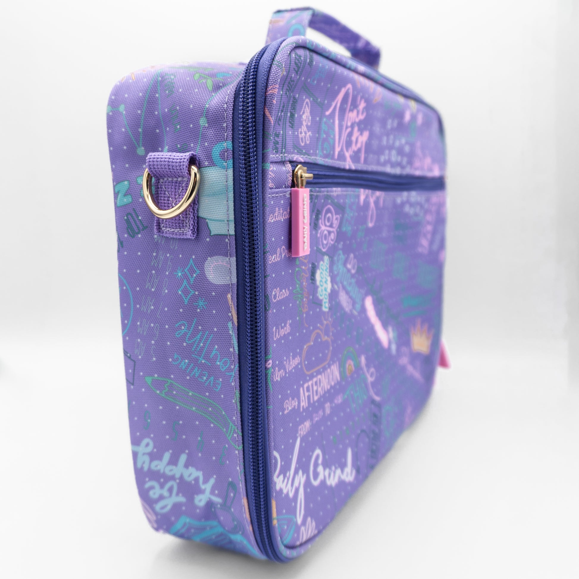 Side view of purple travel planner case