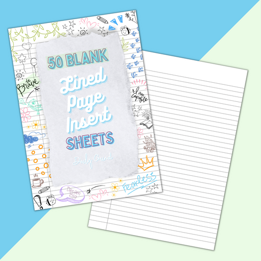 "50 Blank Lined Page Insert Sheets" cover page and blank lined sheet