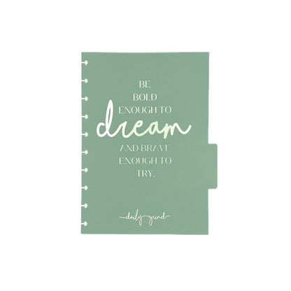 &quot;Be bold enough to dream and brave enough to try&quot; green planner divider