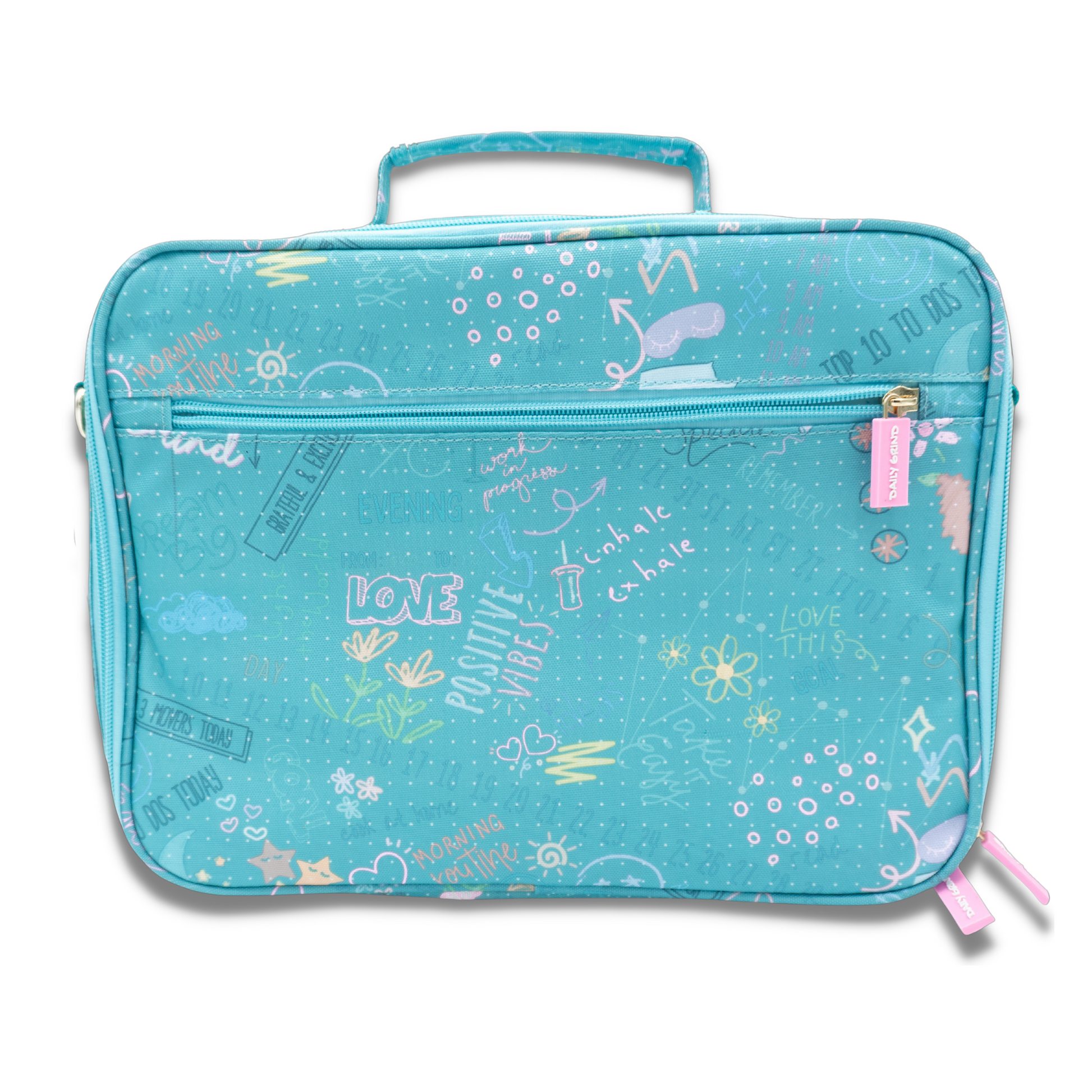 Front of teal travel planner case