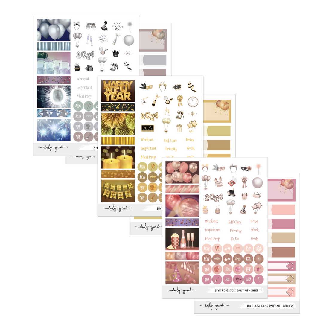 Silver, gold and rose gold assorted sticker sheets