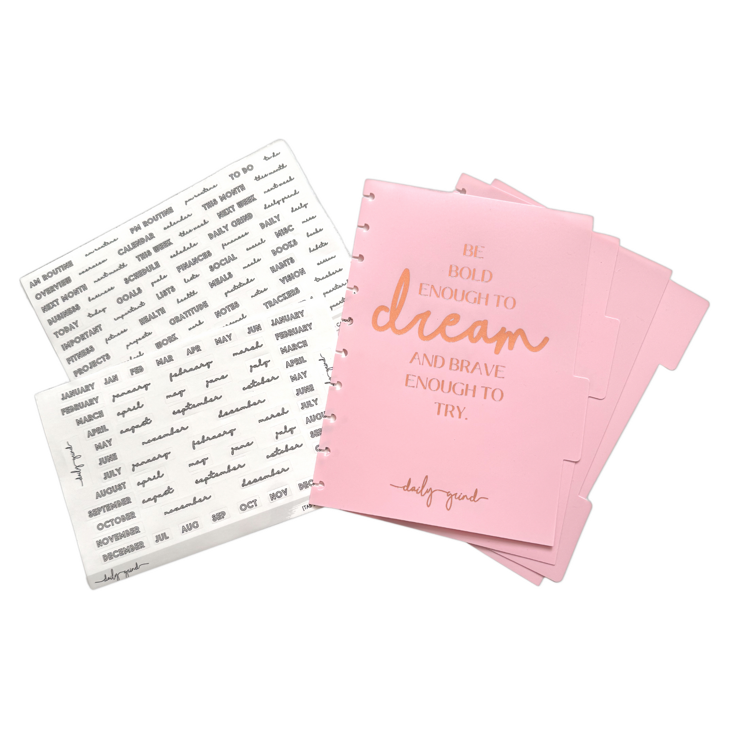 Set of four pink planner dividers and sticker sheets