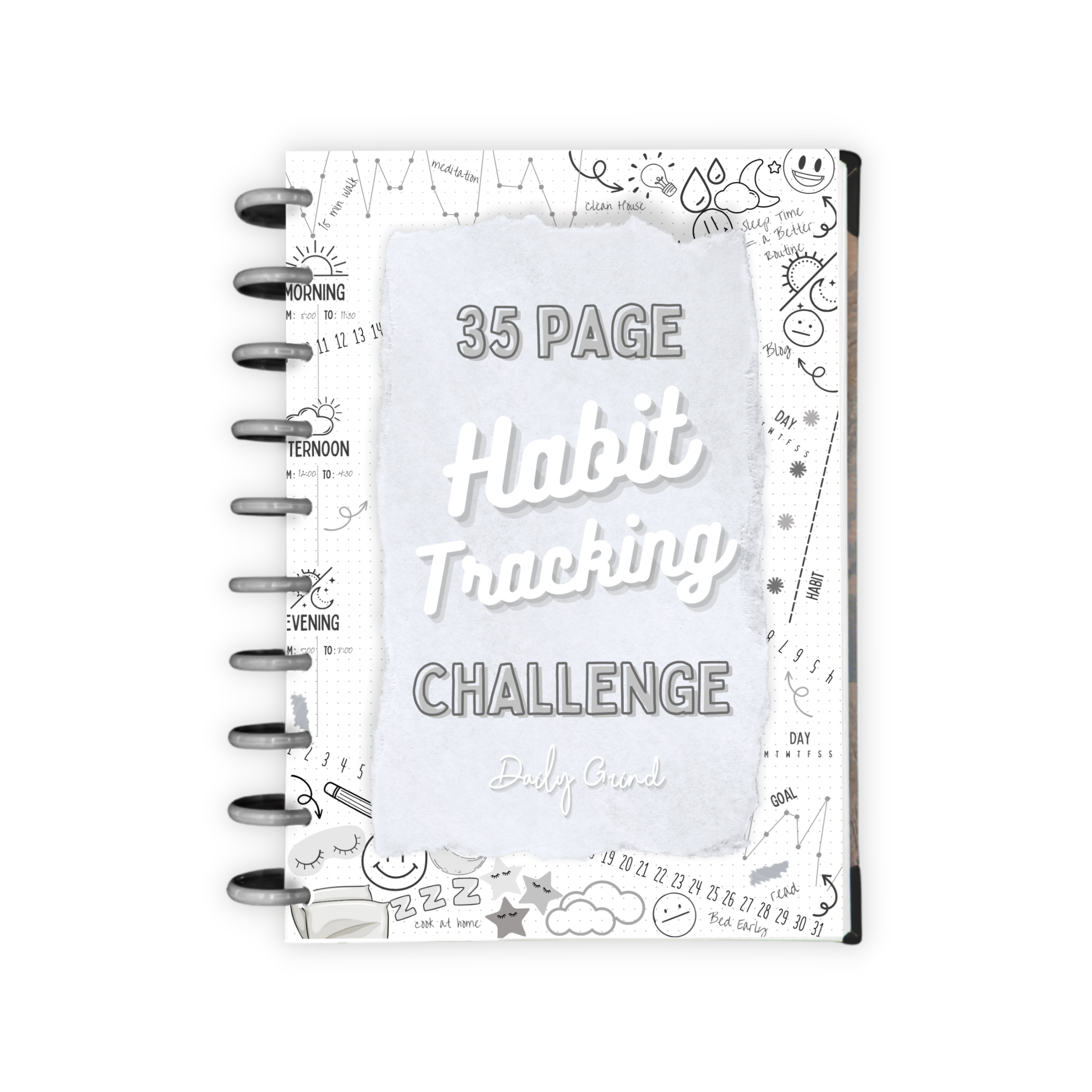 Black and white &quot;35 Page Habit Tracking Challenge&quot; page