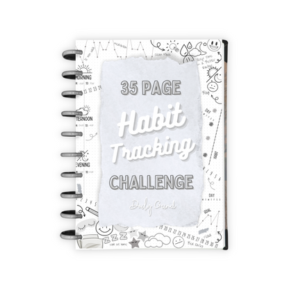 Black and white &quot;35 Page Habit Tracking Challenge&quot; page