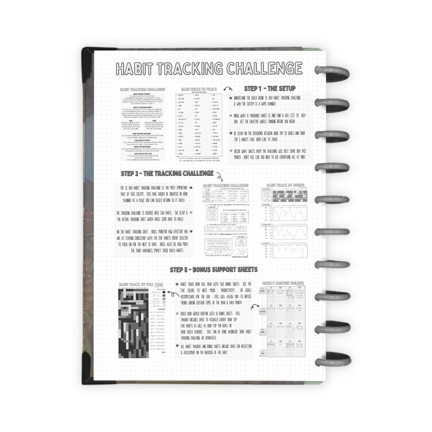Habit Tracking Challenge instruction page in a planner