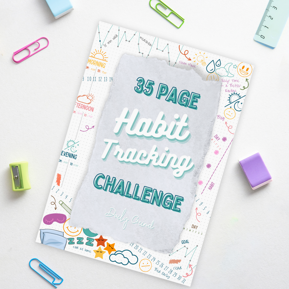 &quot;35 Page Habit Tracking Challenge&quot; cover page