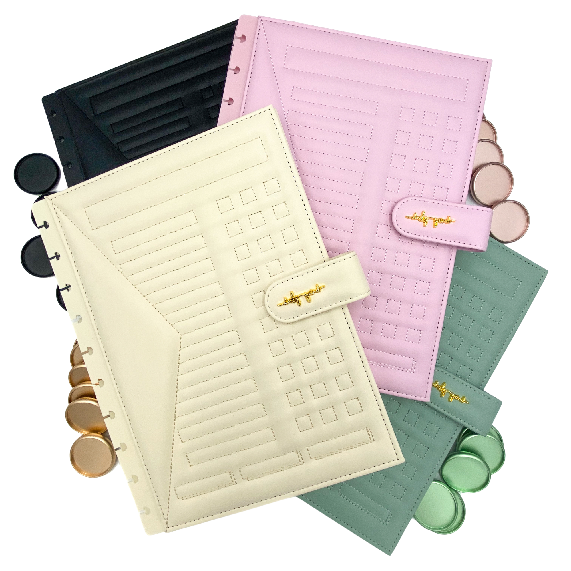 Set of four faux leather planner covers and discs