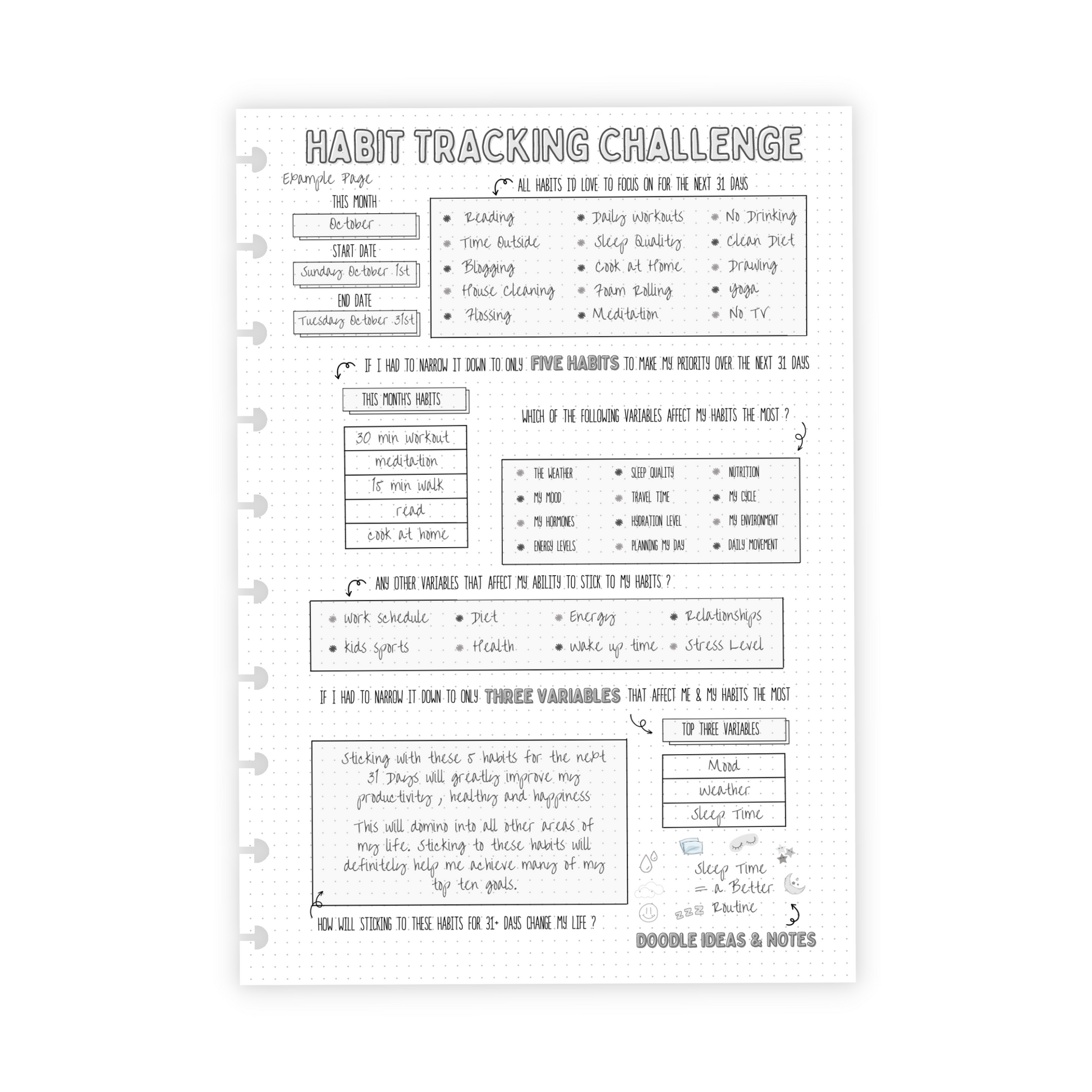 "Habit Tracking Challenge" example page