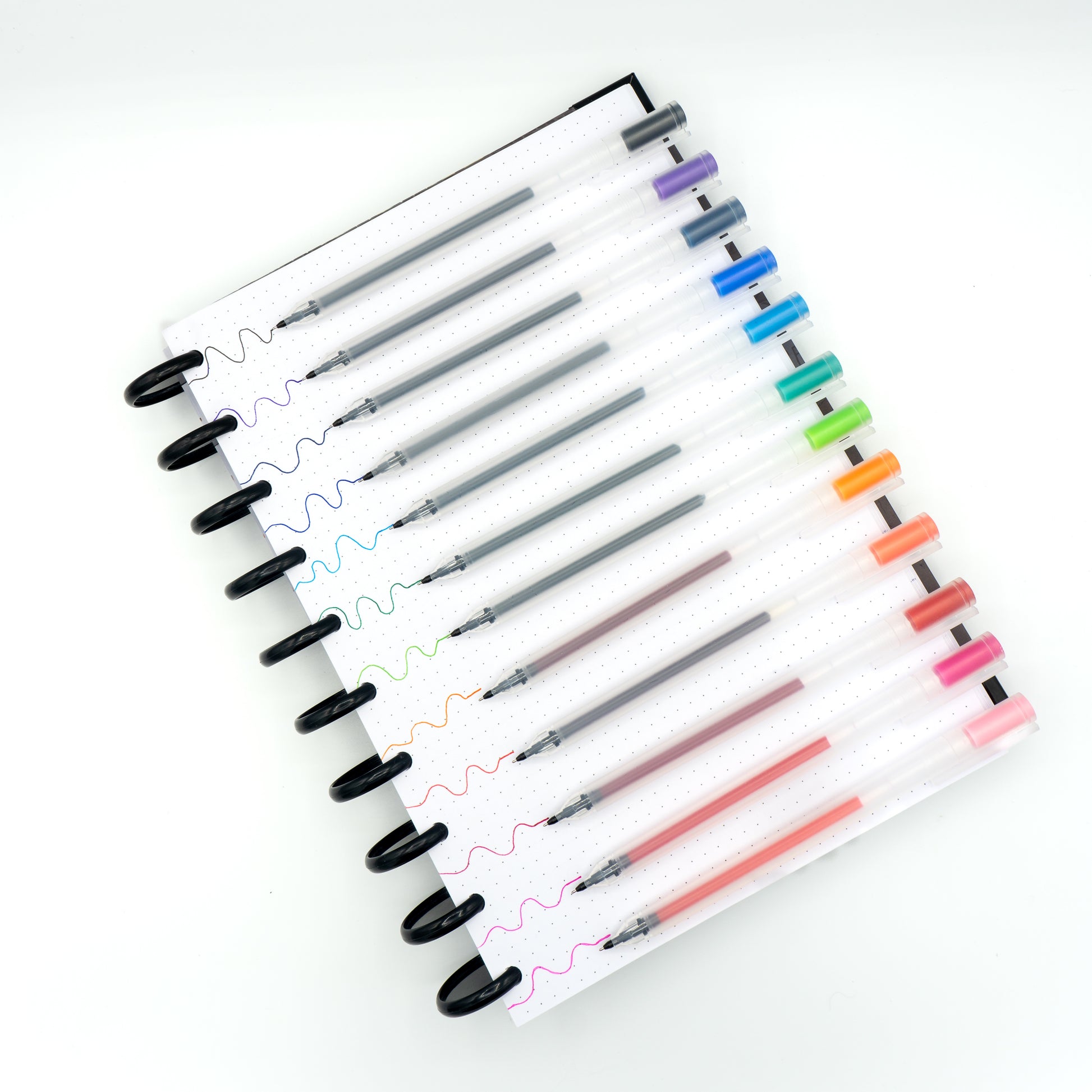 Set of twelve pens on a planner