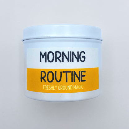 &quot;Morning Routine&quot; candle in white tin with lid