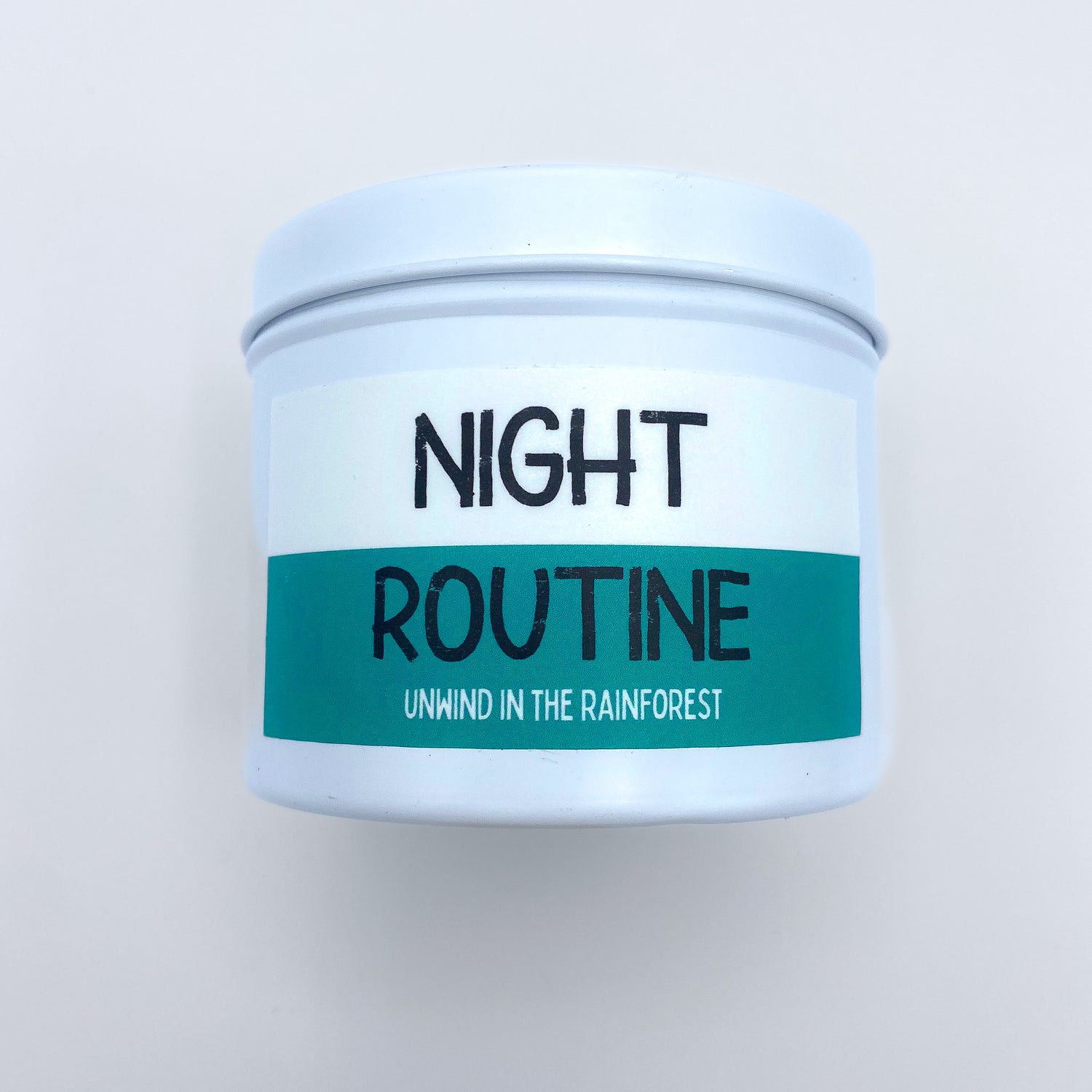 &quot;Night Routine&quot; candle in white tin with lid