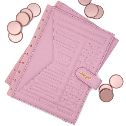 Pink faux leather planner covers and rose gold discs