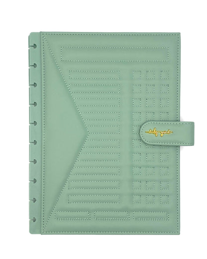 Front cover of green faux leather planner
